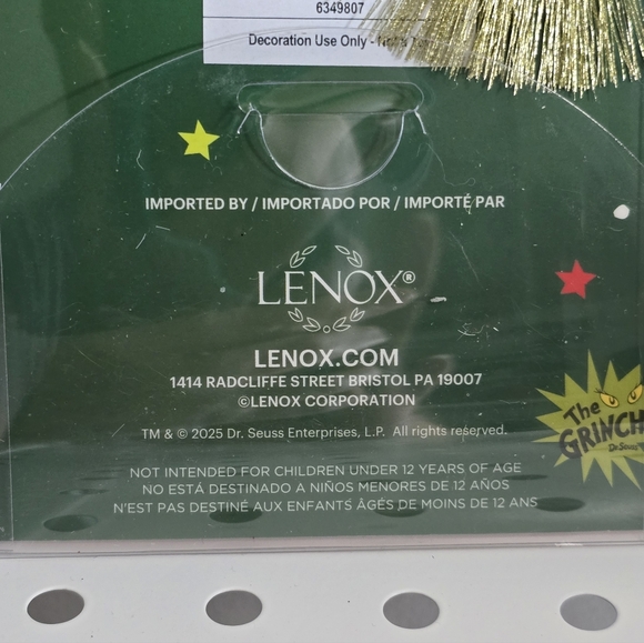 Lenox Grinch Holiday Ornament - Red, Green, White - Picture 2 of 2